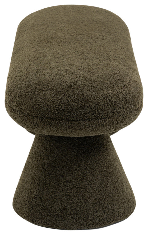 Drum Faux Shearling Teddy Fabric Upholstered Bench, Green
