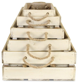 Rope Handle Wood Slat Crates, Set of 5