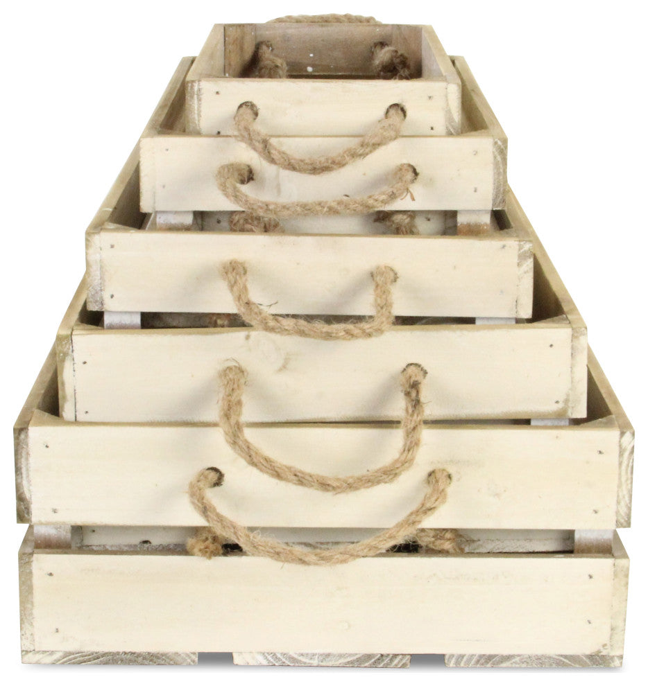 Rope Handle Wood Slat Crates, Set of 5