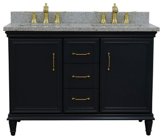 49" Double Vanity, Dark Gray Finish With Gray Granite And Rectangle Sink