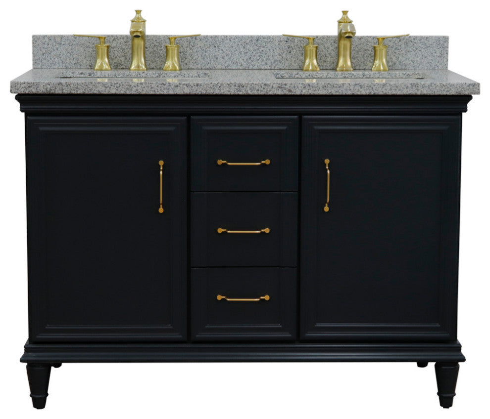 49" Double Vanity, Dark Gray Finish With Gray Granite And Rectangle Sink