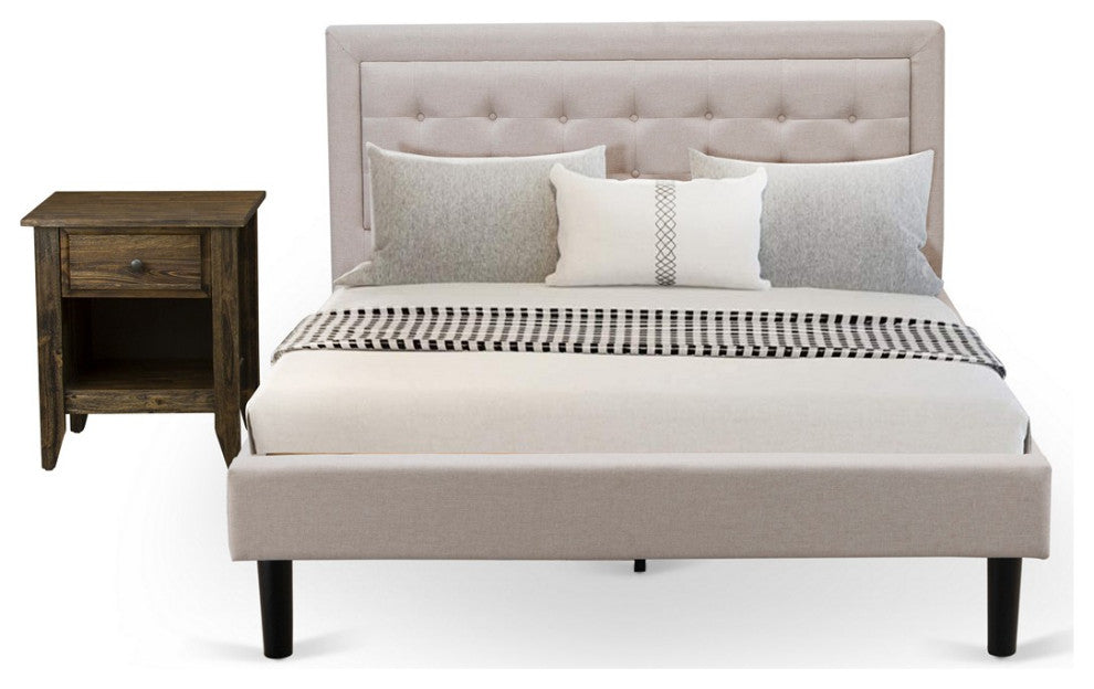 2Pc Fannin Queen Bedroom Set, 1 Wingback Bed, Nightstand, Mist Beige