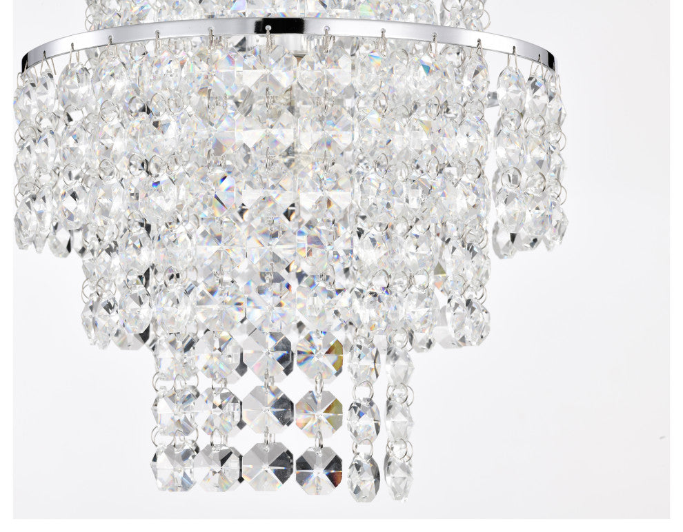 1-Light Chrome Modern Glam Mini Chandelier With Tier Cascading Crystals