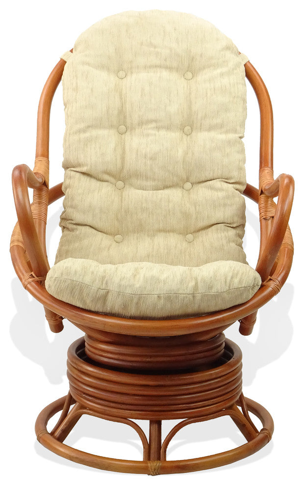 Java Lounge Swivel Rocking Rattan Wicker Chair Colonial, Cream Cushion