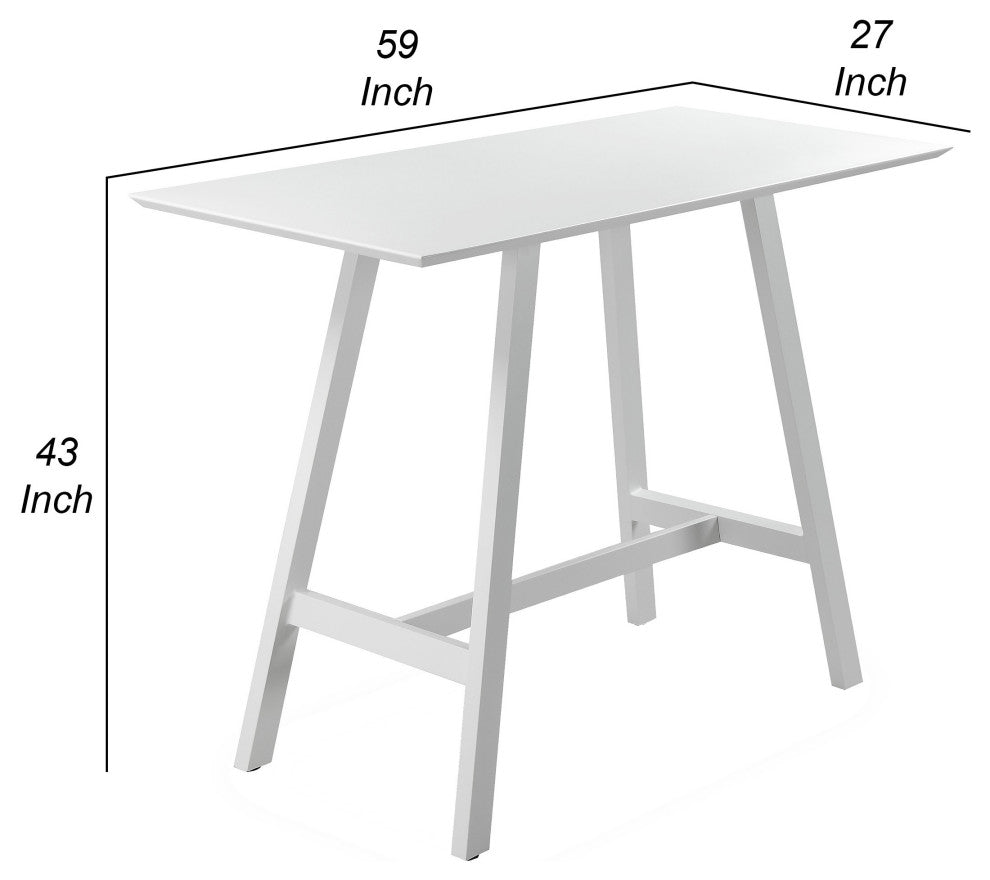 Benzara BM287784 Bar Table, Classic White Aluminum Frame, Rectanglular Top