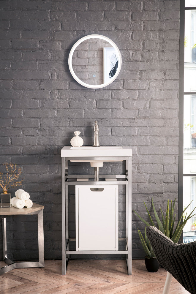 Boston 20" Sink Console, Brushed Nickel, Gloss White, White Gloss Top