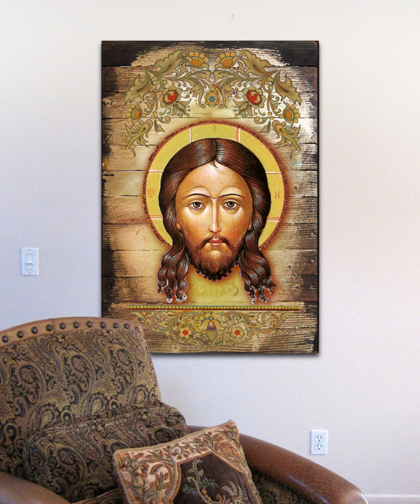 Icon The Holy Face Wall Art On Wood, 16 Inch