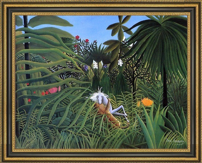 Henri Rousseau Horse Attacked by a Jaguar Framed Premium Canvas Print, 21"x28"