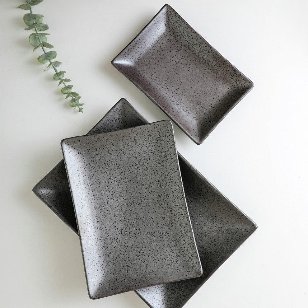 3-Piece Stone Lain Valencia Porcelain Serving Plate Set, Metallic Gray