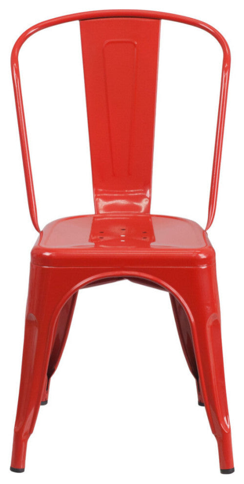 Midcentury Metal Dining Chairs, Set of 4, Red