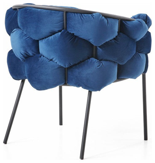 Benzara BM219302 Dining Chair, Honeycomb Design Padded Backrest, Blue/Black