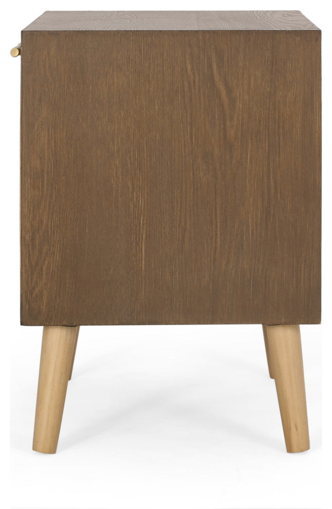 Pilster Contemporary End Table with Storage, Walnut, Natural, and Antique Gold