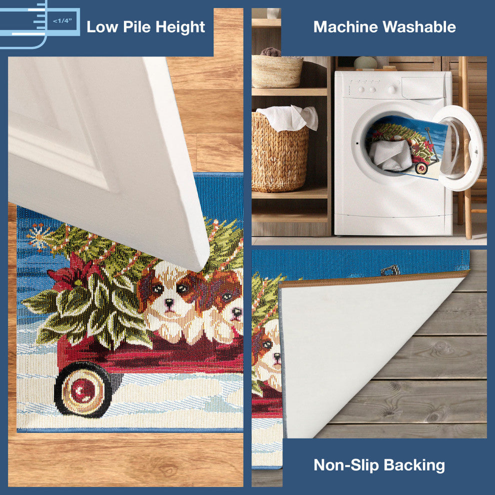 Esencia Wagon Wonderland Indoor/Outdoor Mat Blue 2'5"x3'11"