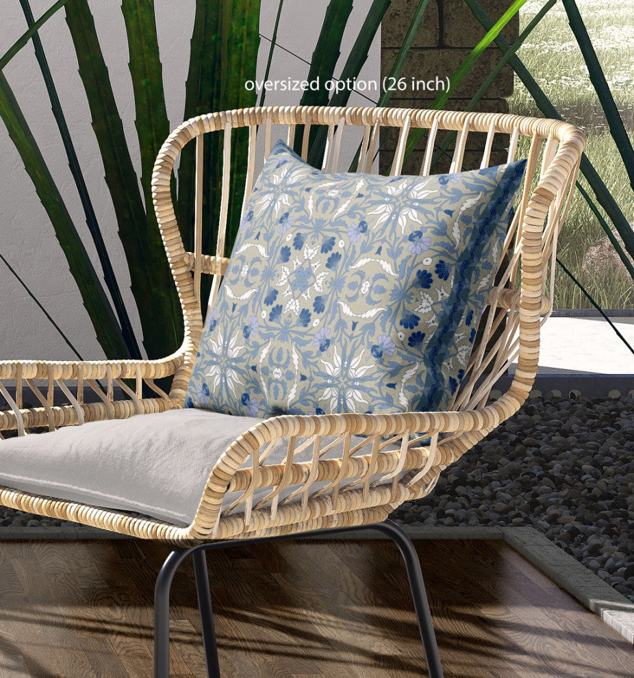 20 Gray Indigo Paisley Indoor Outdoor Throw Pillow
