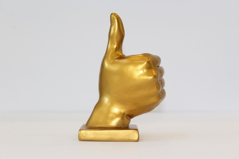 Thumbs Up hand symbol sculpture choco black, Gold