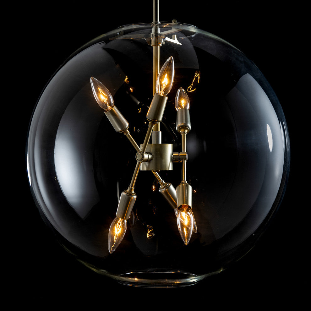Sfera 6-Light Pendant, Modern Brass Finish, Clear Glass