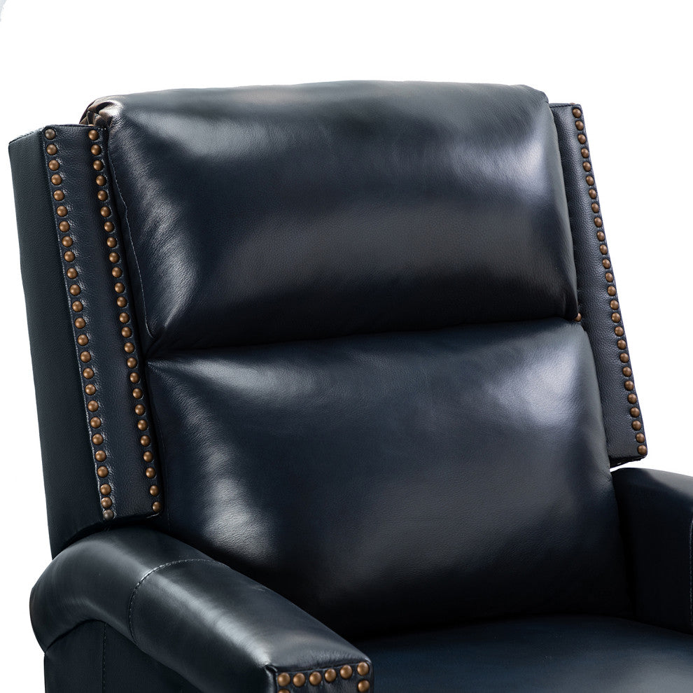 Genuine Leather Swivel Rocker Recliner, Set of 2, Navy