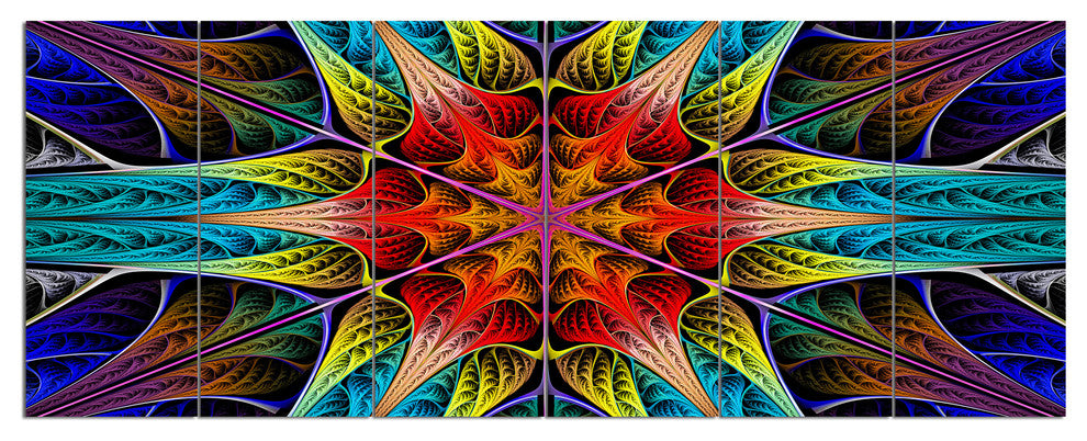 Colorful Fractal Stained Glass, Abstract Canvas Art Print, 70"x28", 6 Panels