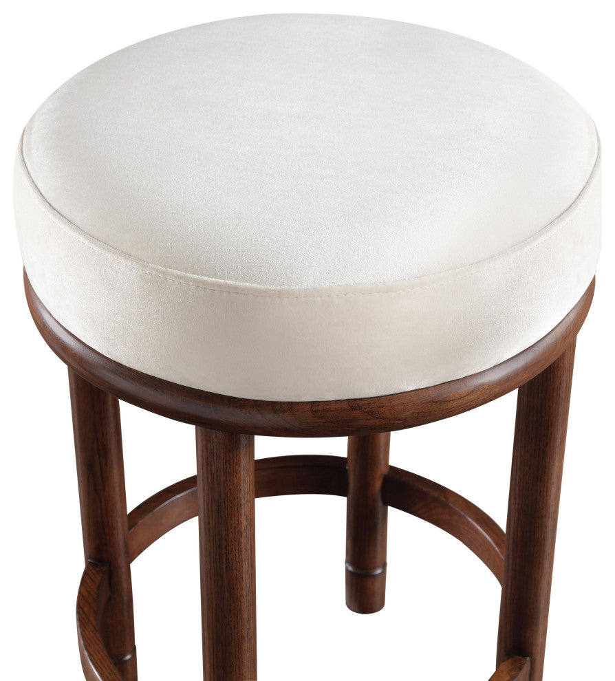Monette Upholstered Bar and Counter Stool, Cream, Velvet, Brown Finish