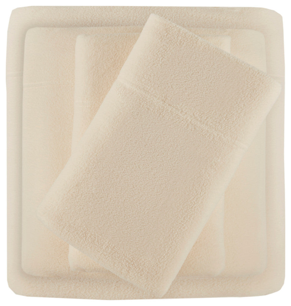 True North by Sleep Philosophy Knitted Micro Fleece Solid Sheet Set, Taupe, Twin