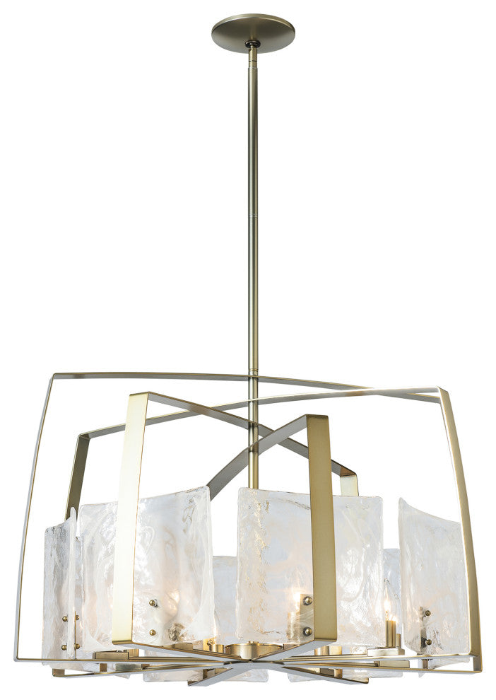Arc 8-Light Pendant, Modern Brass Finish, White Swirl Glass