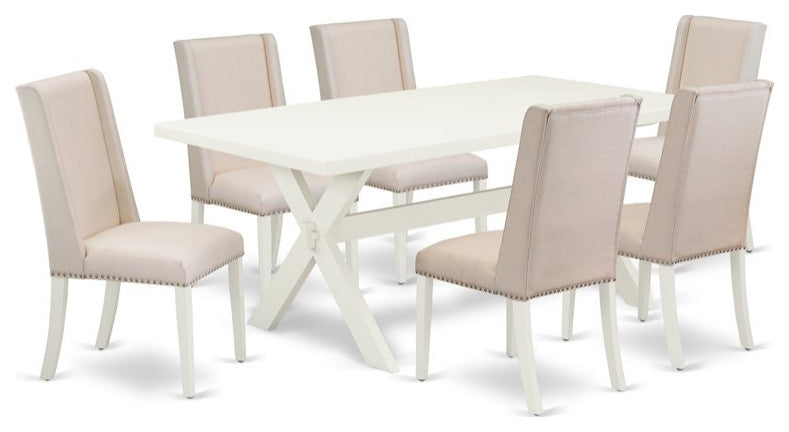 X027Fl201-7, 7-Piece Set, 6 Chairs and Small Table Hardwood