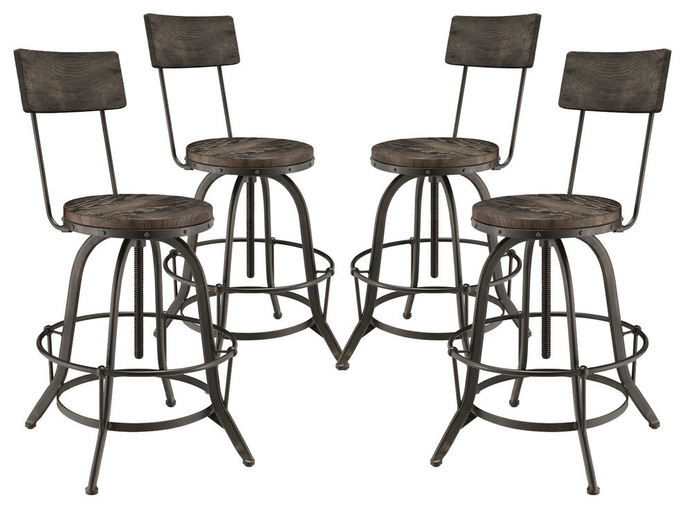 Industrial Modern Dining Bar Stools, Black Metal, Set of 4