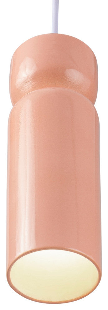 Tall Hourglass Pendant, Gloss Blush, Polished Chrome, White Cord