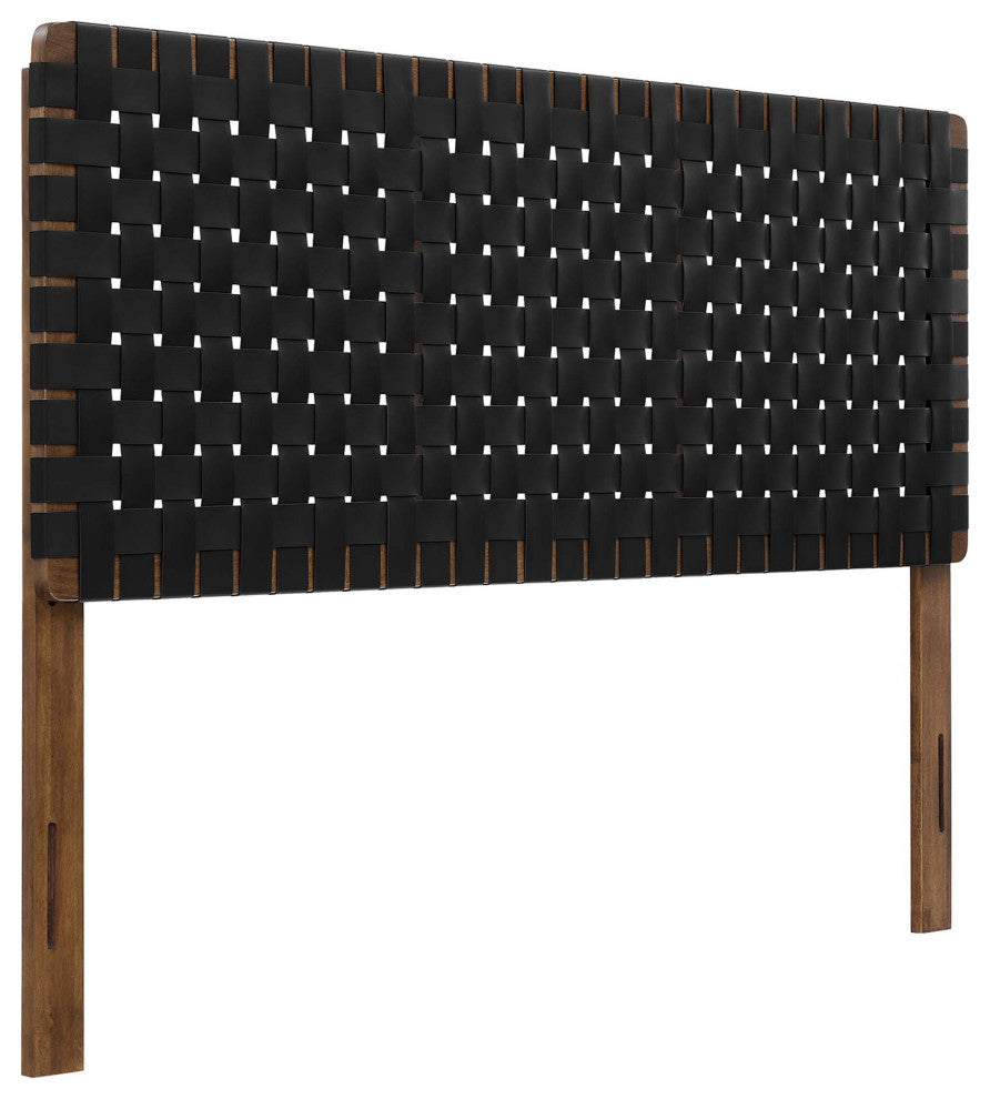 Sparta Weave Vegan Leather Queen Headboard, Walnut Black