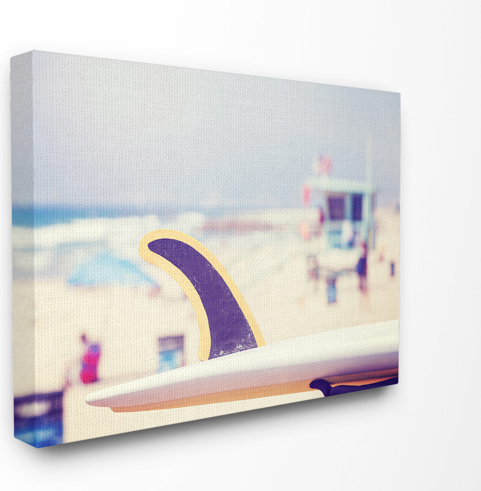 Surfboard on Beach Photograph Stretched Canvas Wall Art, 24x30