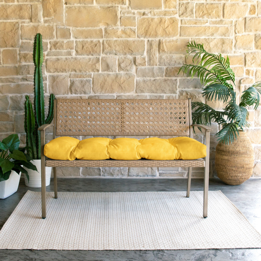 Sunbrella Canvas Indoor/Outdoor Tufted Bench Cushion, Sunflower, 48x19x3"