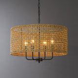 20" 4-Light Bohemian Coastal Drum Chandelier with Seagrass Hand Woven Shade