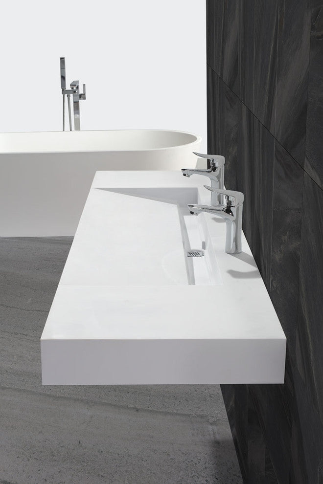 ADM Bathroom Rectangular Wall Mounted Sink, White 63", Matte White