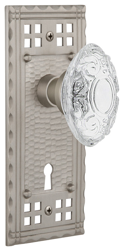 Craftsman Plate Double Dummy, Keyhole Crystal Victorian Knob, Satin Nickel