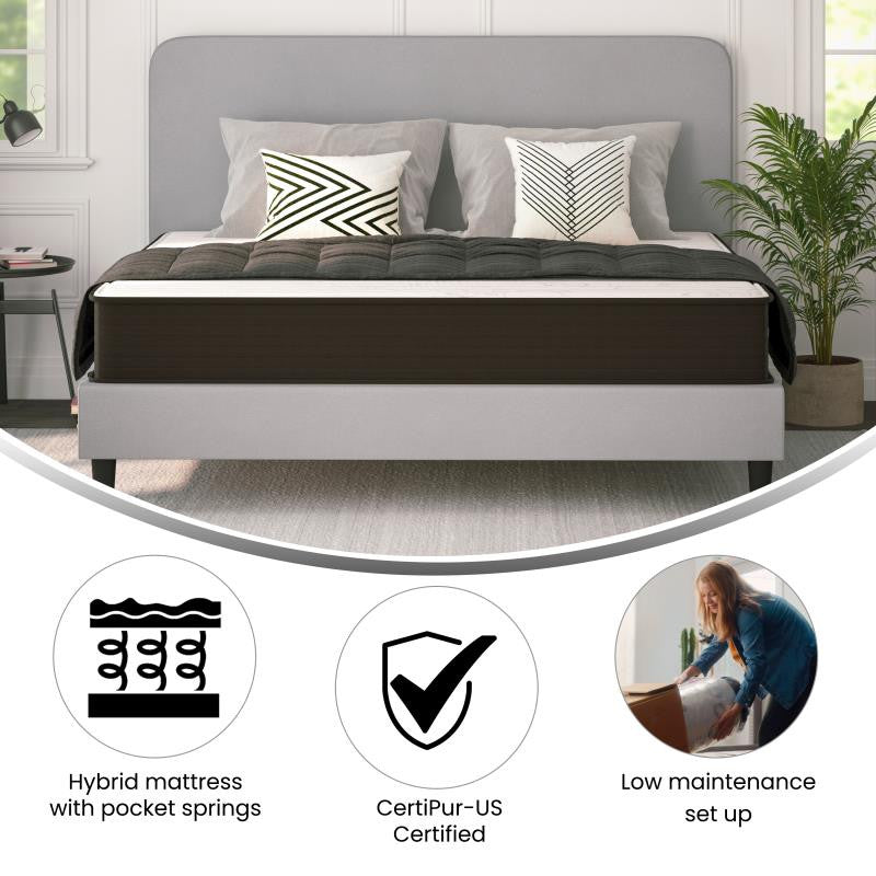 Dream 10 Inch Hybrid Mattress in a Box, White/Black, King