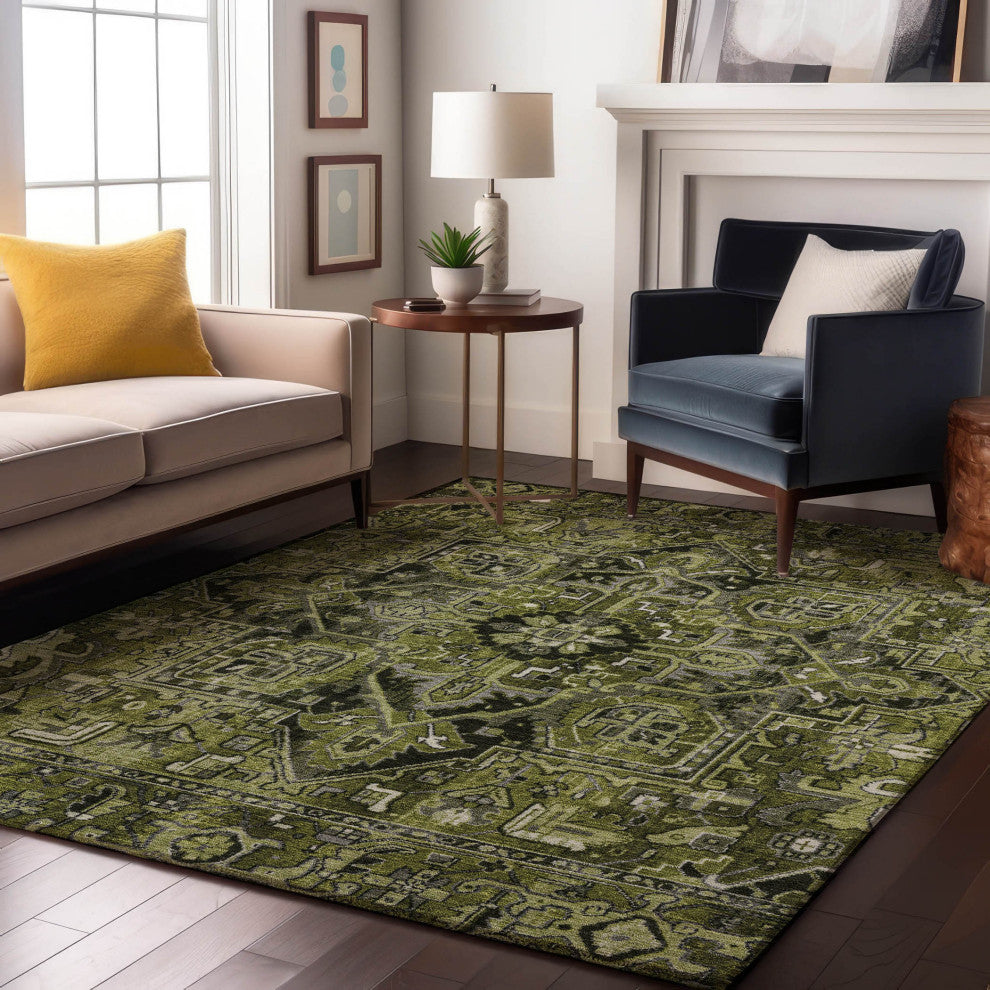 Premium Machine Washable Mayfield AMF570 Olive 2'6" x 3'10" Rug