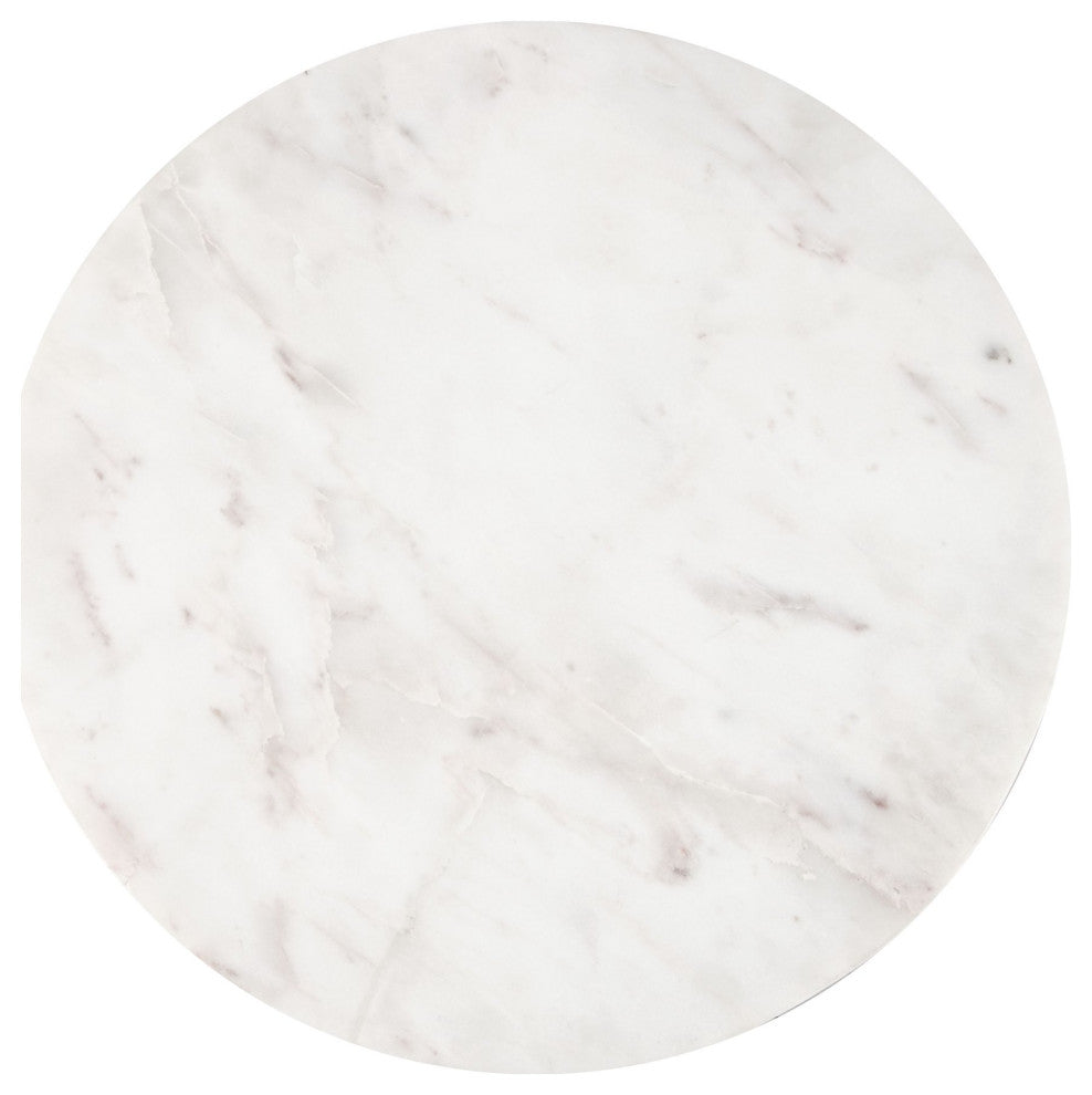 Sofa Side Table, Round, Artificial Marble, Aluminum Metal, White, Gold, Lounge