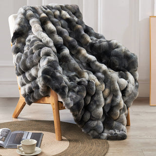 Tie-Dyeing Heavy Faux Fur Throw Blanket, Black/Grey