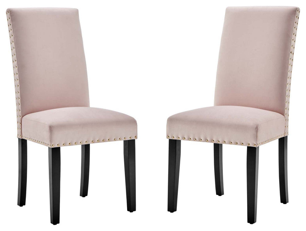 Side Dining Chair, Set of 2, Velvet, Wood, Pink, Modern, Cafe Bistro Restaurant