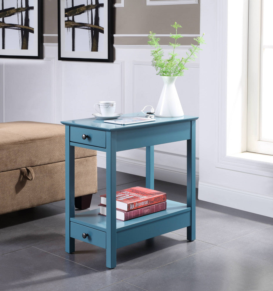 Byzad Side Table With USB Charging Dock, Teal