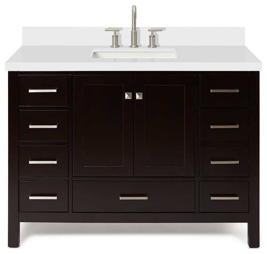 Ariel Cambridge 49" Rectangle Sink Bathroom Vanity Quartz Top, No Mirror