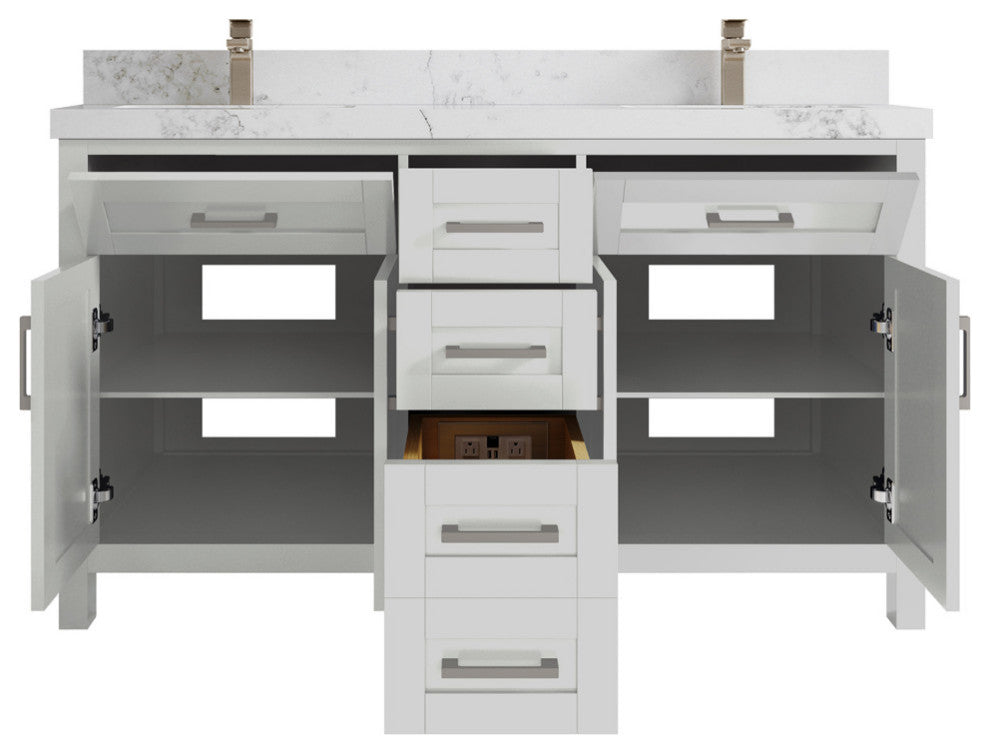 Cambridge 60 Double Bathroom Vanity in Coventry Gray 2" Calacatta Nuvo
