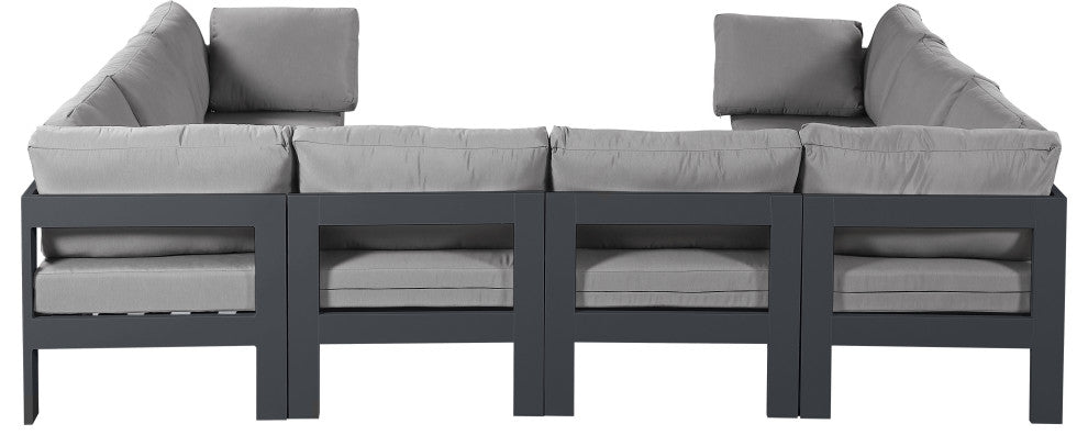 Nizuc Water Resistant Patio U-Shaped Modular Sectional, Gray, 8-Piece: 4 Armless Chair, 4 Corner Chair, Dark Gray Aluminum Frame