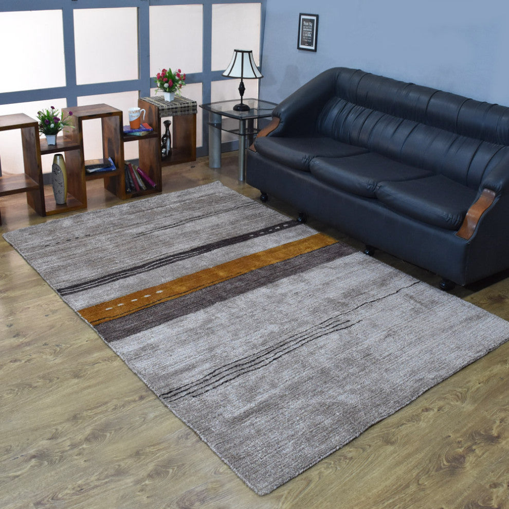 HAND KNOTTED LOOM SILK ECO-FRIENDLY AREA RUG -5'x8',Rectangle,Beige,Contemporary
