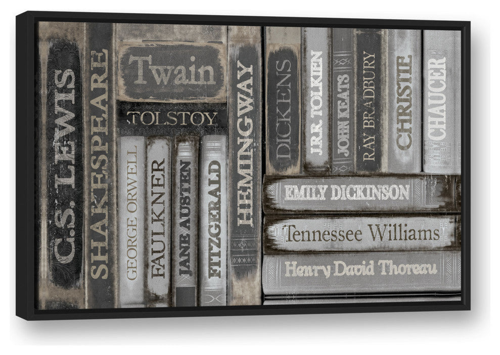 Famous Authors Books Canvas Wall Art, 24"x36", Framed