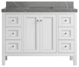 Nashville 48" Single Sink Bath Vanity, White 2" Piatra Gray