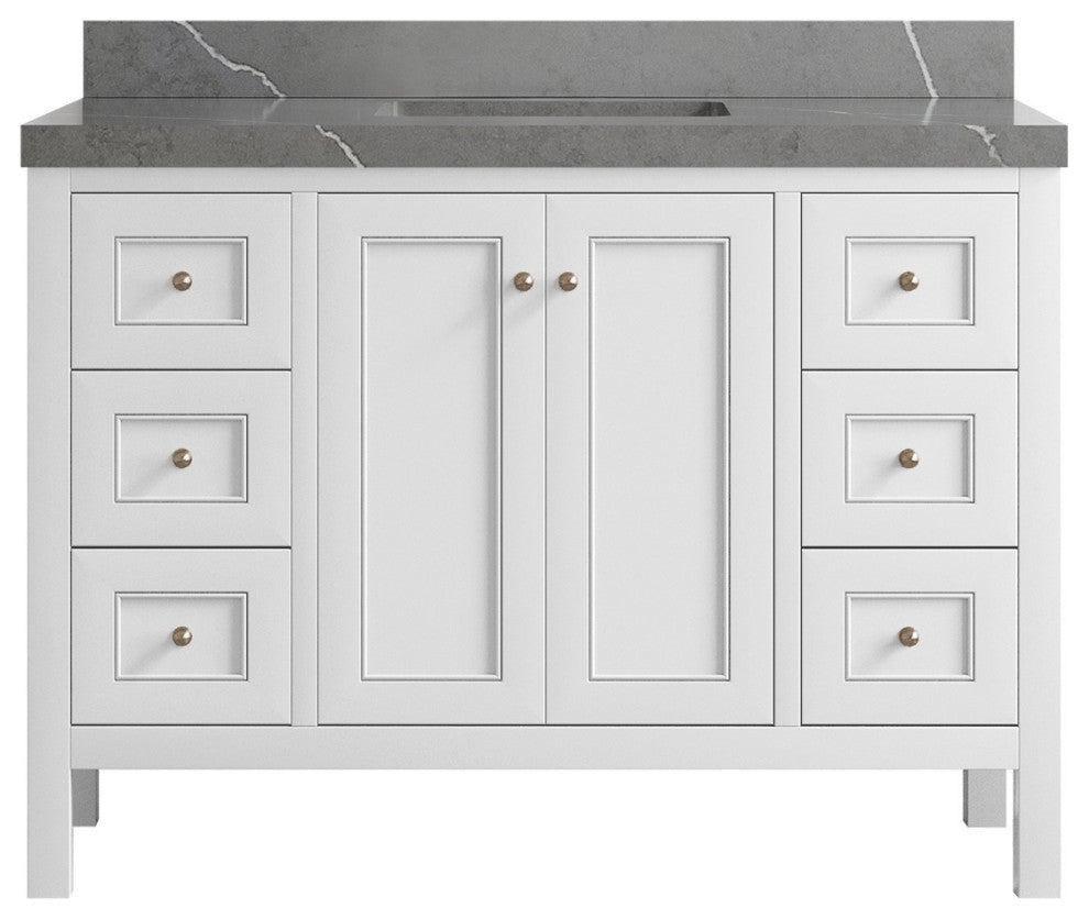 Nashville 48" Single Sink Bath Vanity, White 2" Piatra Gray