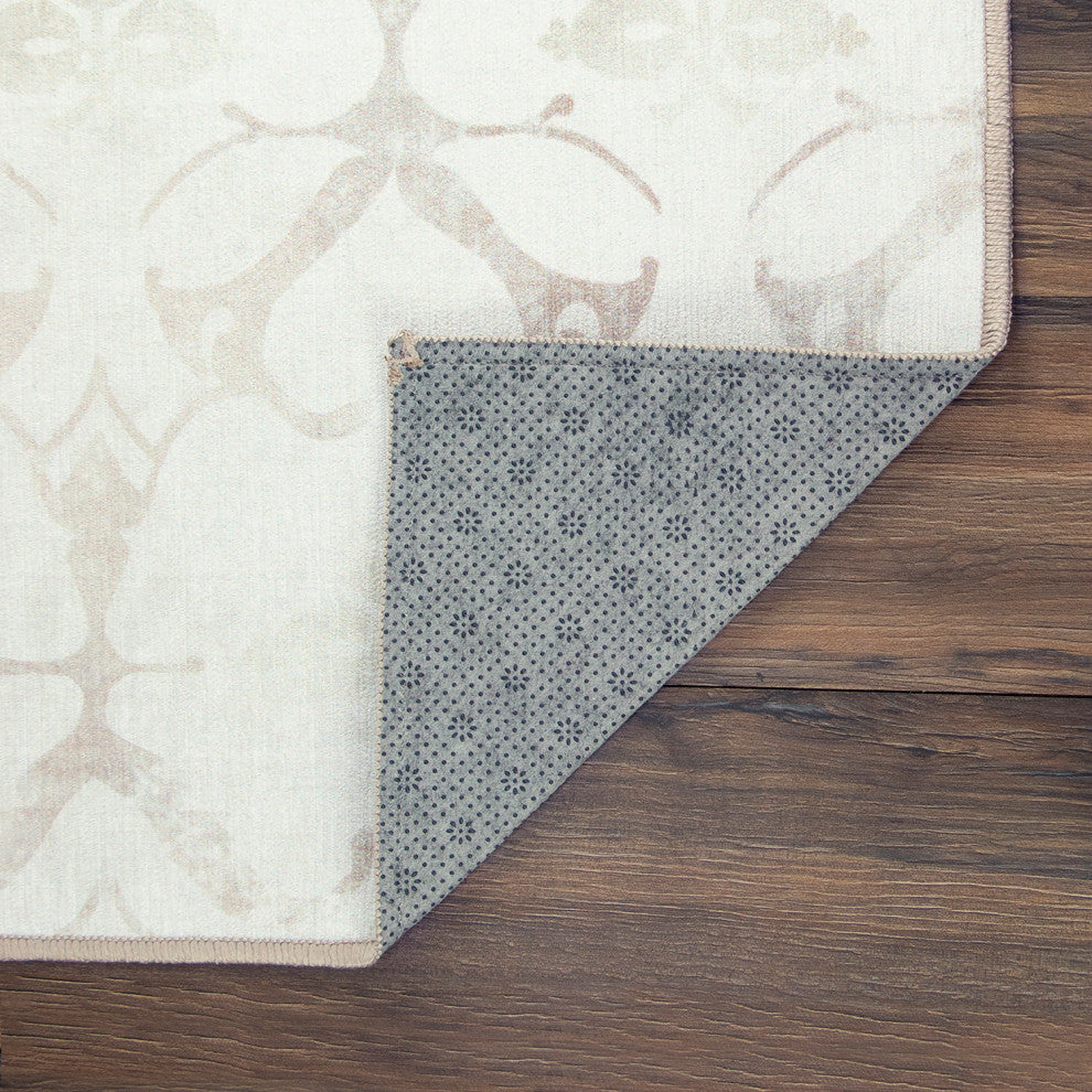 My Magic Carpet Leilani Damask Ivory Rug, 2.5'x10'