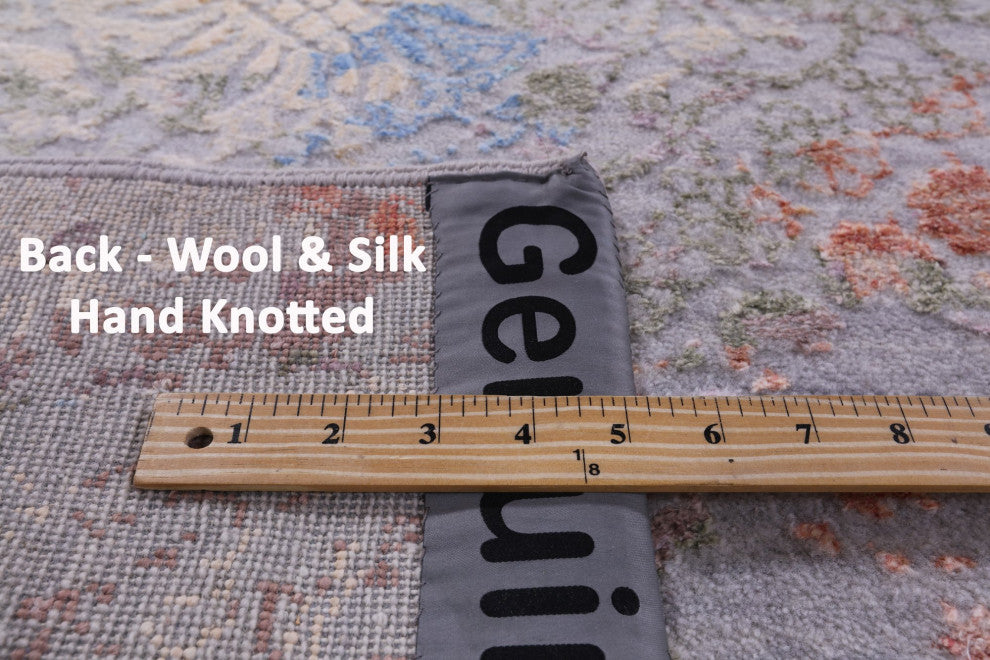 8' Square Modern Wool and Silk Hand Knotted Rug Q11816