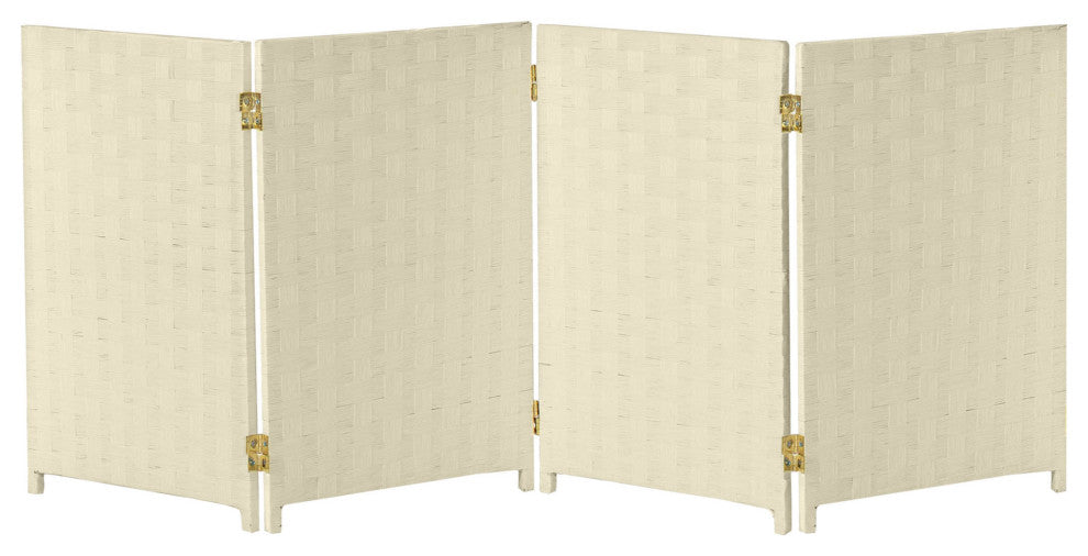 2 ft. Short Woven Fiber Room Divider 4 Panel Cream